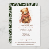 可愛い水色bearly waitクマ赤ちゃんシャワー 招待状 (正面/裏面)