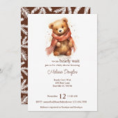 可愛い水色bearly waitクマ赤ちゃんシャワー 招待状 (正面/裏面)