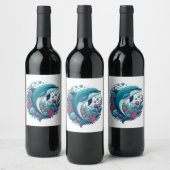 可愛い沿岸/航海のイルカ ワインラベル (ボトル)