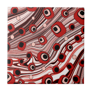 可愛い波状のレトロGroovy Art with Black and Red タイル