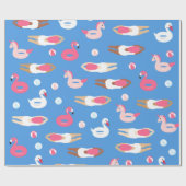 可愛い泳ぐ人とプールフロートラッピング紙 ラッピングペーパー (フラット)