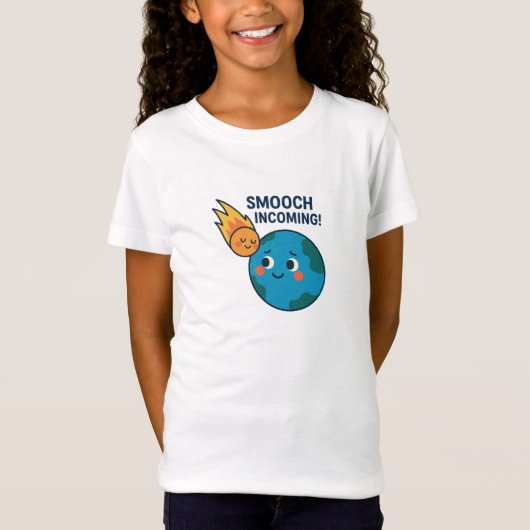 可愛い流星と地球の漫画 – "滑る"シャツ Tシャツ (正面)