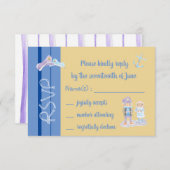 可愛い海のオッターズマンガブルーとベージュRSVPカード 出欠カード (正面/裏面)