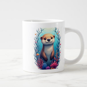 「可愛い海のカワウダーアート – かわいい海Wi ジャンボコーヒーマグカップ