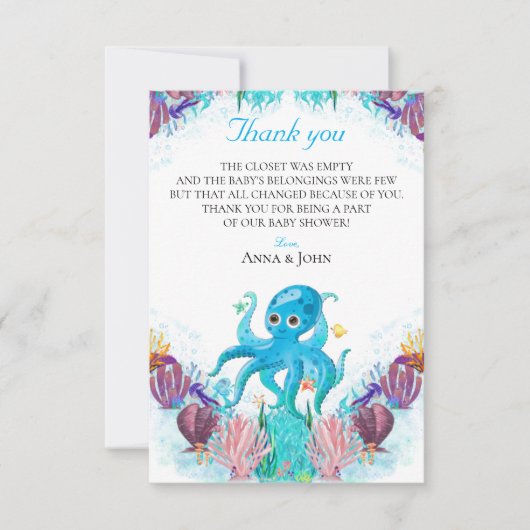 可愛い海シーカラフルタコベビー感謝していY サンキューカード (正面)