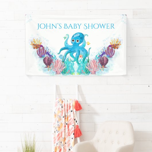 可愛い海シーボーイタコカラフル赤ちゃんシャワー 横断幕 (インサイチュ)