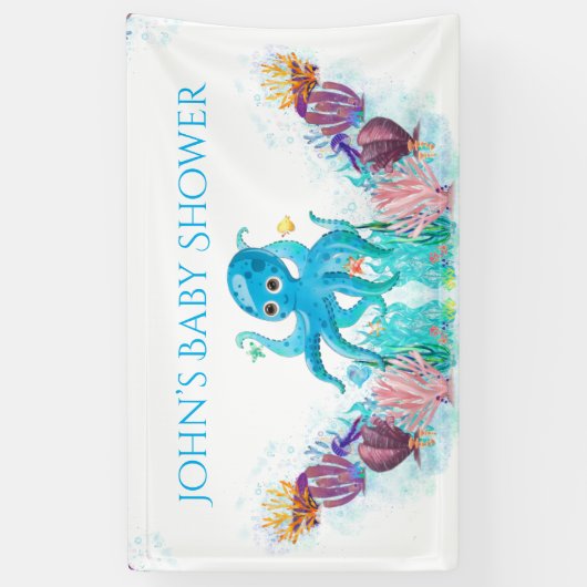 可愛い海シーボーイタコカラフル赤ちゃんシャワー 横断幕 (縦)