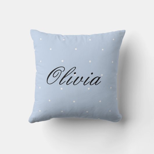 可愛い淡い色の青い水玉模様台本名枕 クッション (裏面)