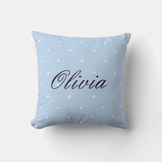 可愛い淡い色の青い水玉模様台本名枕 クッション (正面)