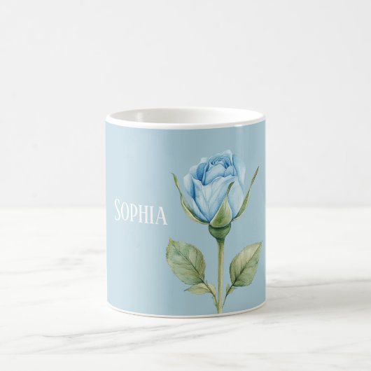 可愛い淡い青いバラの花 コーヒーマグカップ (中央)
