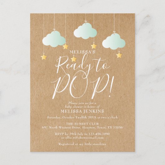 可愛い準備ができてポップ・アートのニュートラル素朴ベビーシャワー インビテーションポストカード (正面)