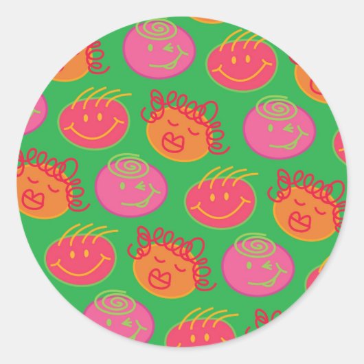 可愛い漫画のおもしろい間抜けバブルヘッド ラウンドシール (正面)