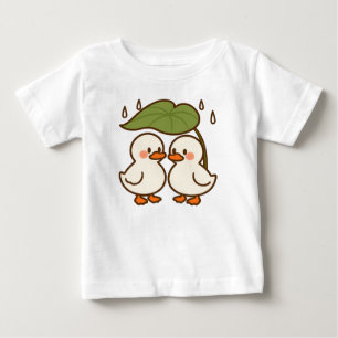 可愛い漫画のアヒル共有リーフキッズTシャツ ベビーTシャツ