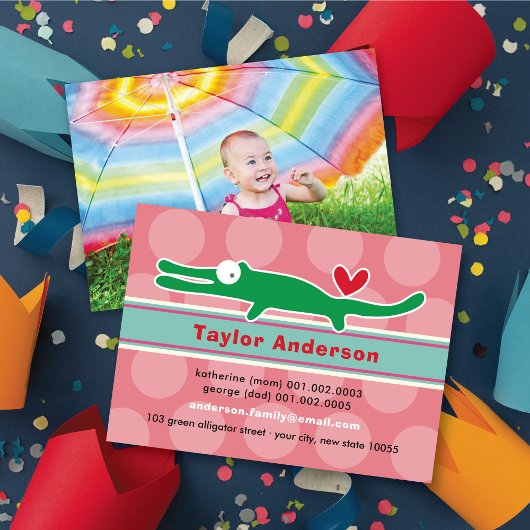 可愛い漫画のアリゲータカラフルキッドのプロフィール写真 コーリングカード