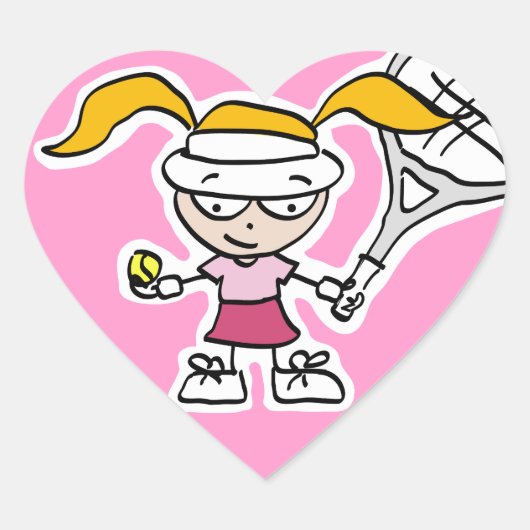 可愛い漫画のキッズテニスステッカー ハートシール (正面)