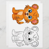 可愛い漫画のタイガーのカラーリングページ (正面/裏面)