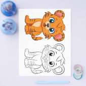 可愛い漫画のタイガーのカラーリングページ チラシ (シングル)