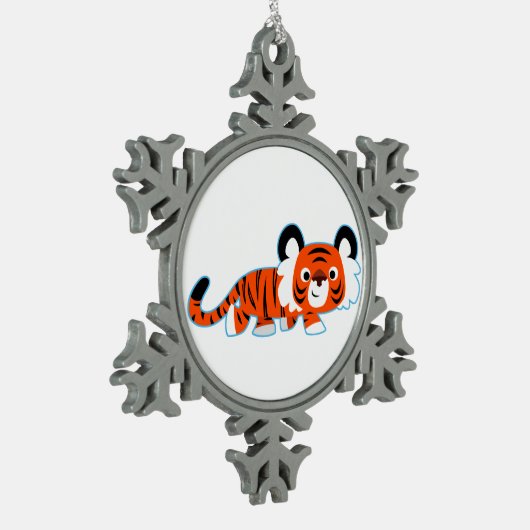 可愛い漫画のタイガーオンザプロールプーターオーナメント スノーフレークピューターオーナメント (左)