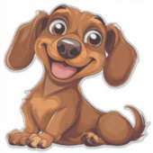 可愛い漫画のダッシュント犬 シール (正面)