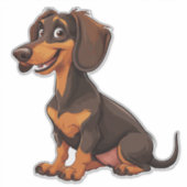 可愛い漫画のダッシュント犬 シール (正面)