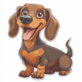 可愛い漫画のダッシュント犬 シール (正面)