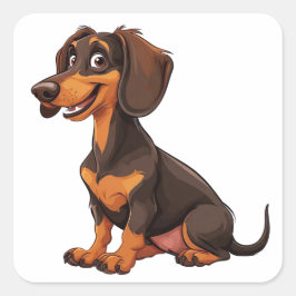 可愛い漫画のダッシュント犬 スクエアシール