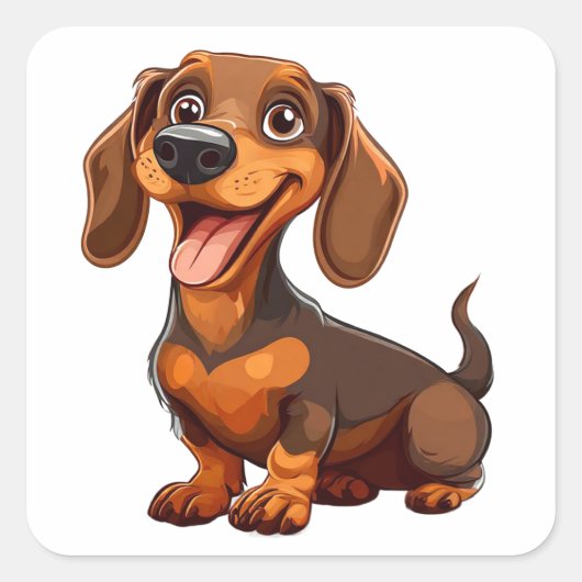 可愛い漫画のダッシュント犬 スクエアシール (正面)