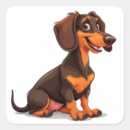 可愛い漫画のダッシュント犬 スクエアシール