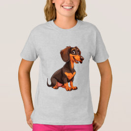 可愛い漫画のダッシュント犬 Tシャツ