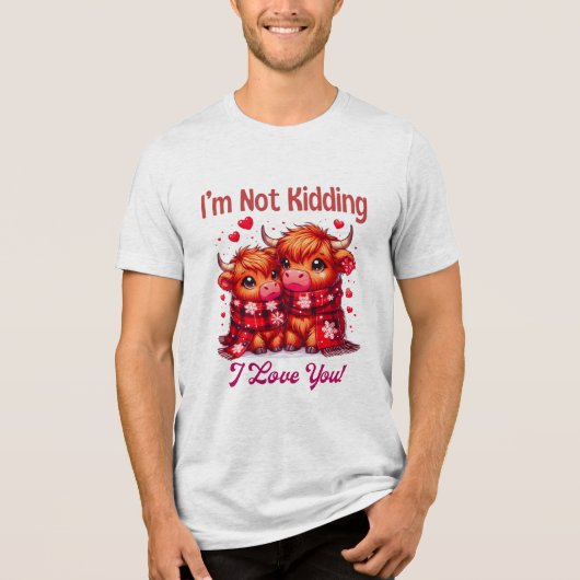 可愛い漫画のバレンタインの高地の牛 トライブレンドＴシャツ (正面)