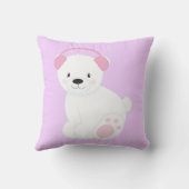 可愛い漫画のホッキョクグマのイヤーマフ着用 クッション (裏面)