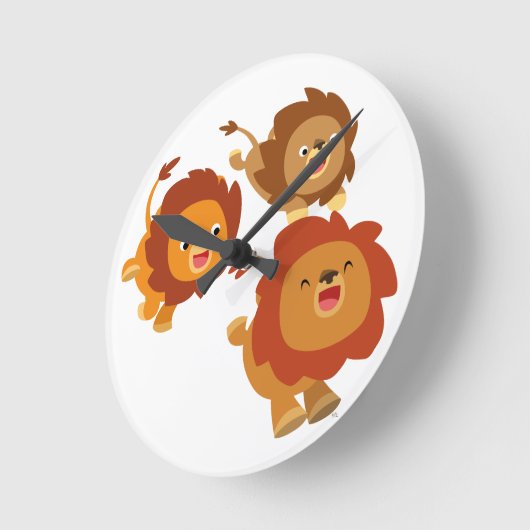 可愛い漫画のライオンの壁時計の幸せトリオ ラウンド壁時計 (傾斜)