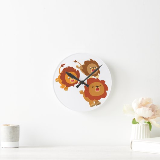 可愛い漫画のライオンの壁時計の幸せトリオ ラウンド壁時計 (ホーム)