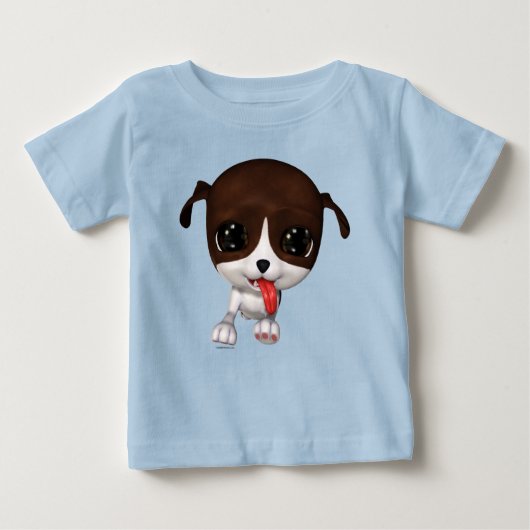 可愛い漫画の子犬ブルーベビーTシャツ ベビーTシャツ (正面)