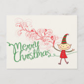 可愛い漫画の小妖精や小人&渦巻き魔法のメリークリスマス シーズンポストカード (正面)