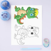 可愛い漫画の恐竜のカラーリングページ チラシ (シングル)