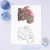 可愛い漫画の恐竜のカラーリングページ チラシ (シングル)