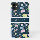 可愛い漫画の恐竜のパターン名ダークブルー Case-Mate iPhoneケース (裏面)