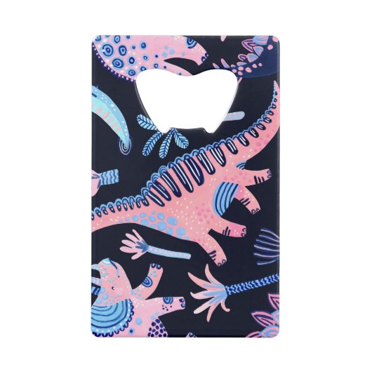 可愛い漫画の恐竜のパターン。 クレジットカード栓抜き (正面)