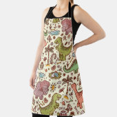 可愛い漫画の恐竜のヴィンテージ模様 エプロン (インサイチュ)