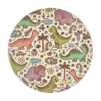 可愛い漫画の恐竜のヴィンテージ模様 カッティングボード