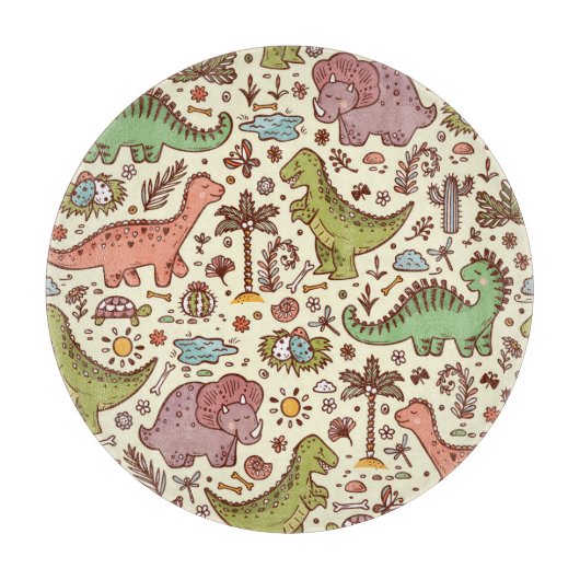 可愛い漫画の恐竜のヴィンテージ模様 カッティングボード (正面)