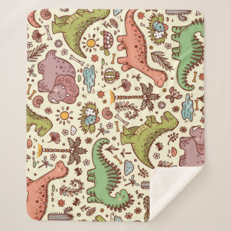 可愛い漫画の恐竜のヴィンテージ模様 シェルパブランケット