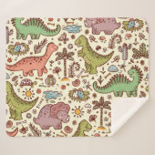 可愛い漫画の恐竜のヴィンテージ模様 シェルパブランケット (正面(横))