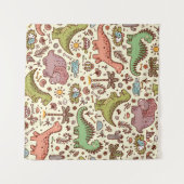 可愛い漫画の恐竜のヴィンテージ模様 タペストリー (正面(横))