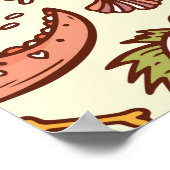 可愛い漫画の恐竜のヴィンテージ模様 ポスター (角)