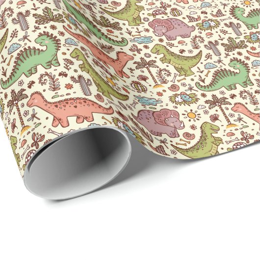 可愛い漫画の恐竜のヴィンテージ模様 ラッピングペーパー (ロールコーナー)