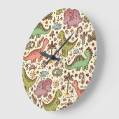 可愛い漫画の恐竜のヴィンテージ模様 ラージ壁時計 (傾斜)