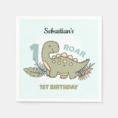 可愛い漫画の恐竜ブルーグリーンボーイ1st誕生日 スタンダードカクテルナプキン (正面)