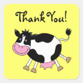 可愛い漫画の感謝してい牛君 スクエアシール (正面)